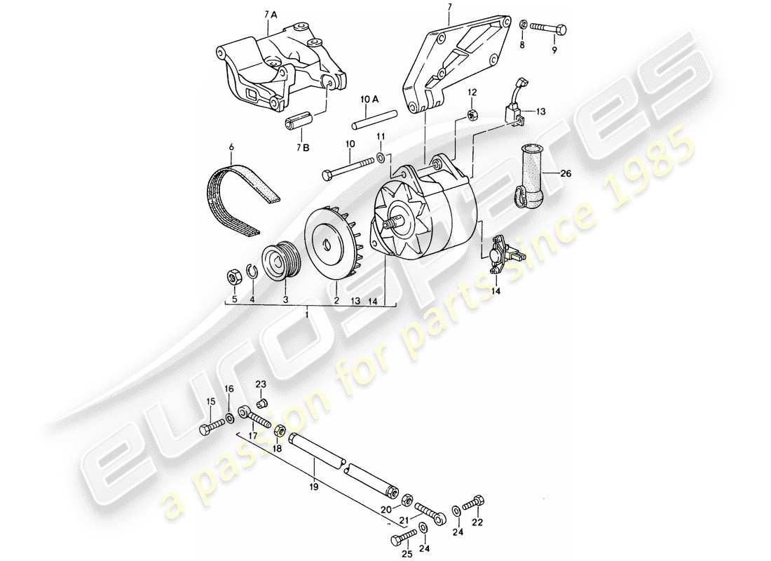 porsche 1993 (968) alternatore - con: - fissaggi schema delle parti