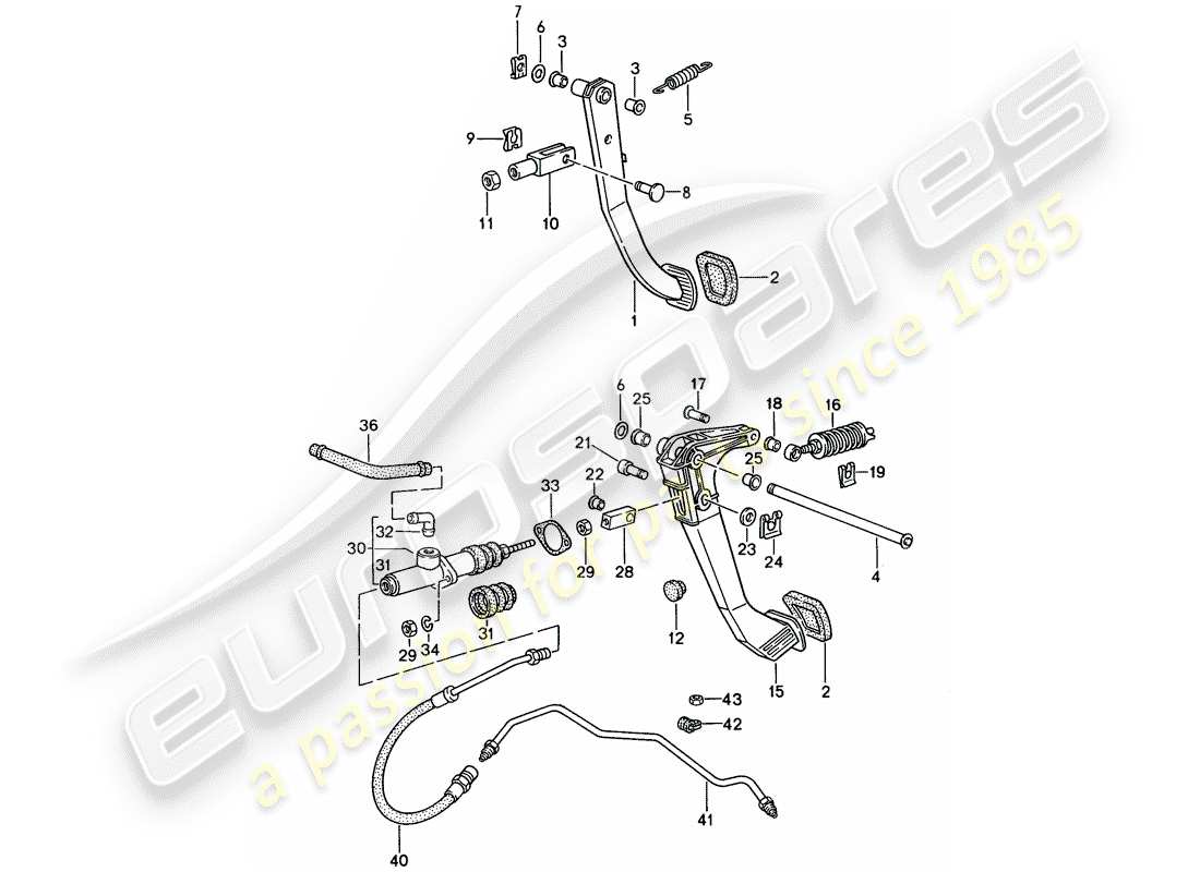 porsche 1995 (968) freno - frizione - pedali diagramma delle parti