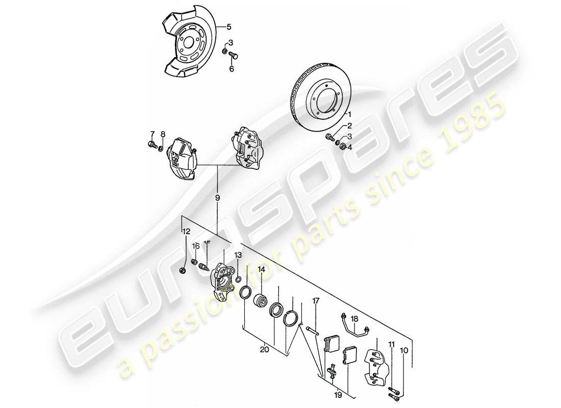 porsche 1974 (911) freni a disco - vorne diagramma delle parti
