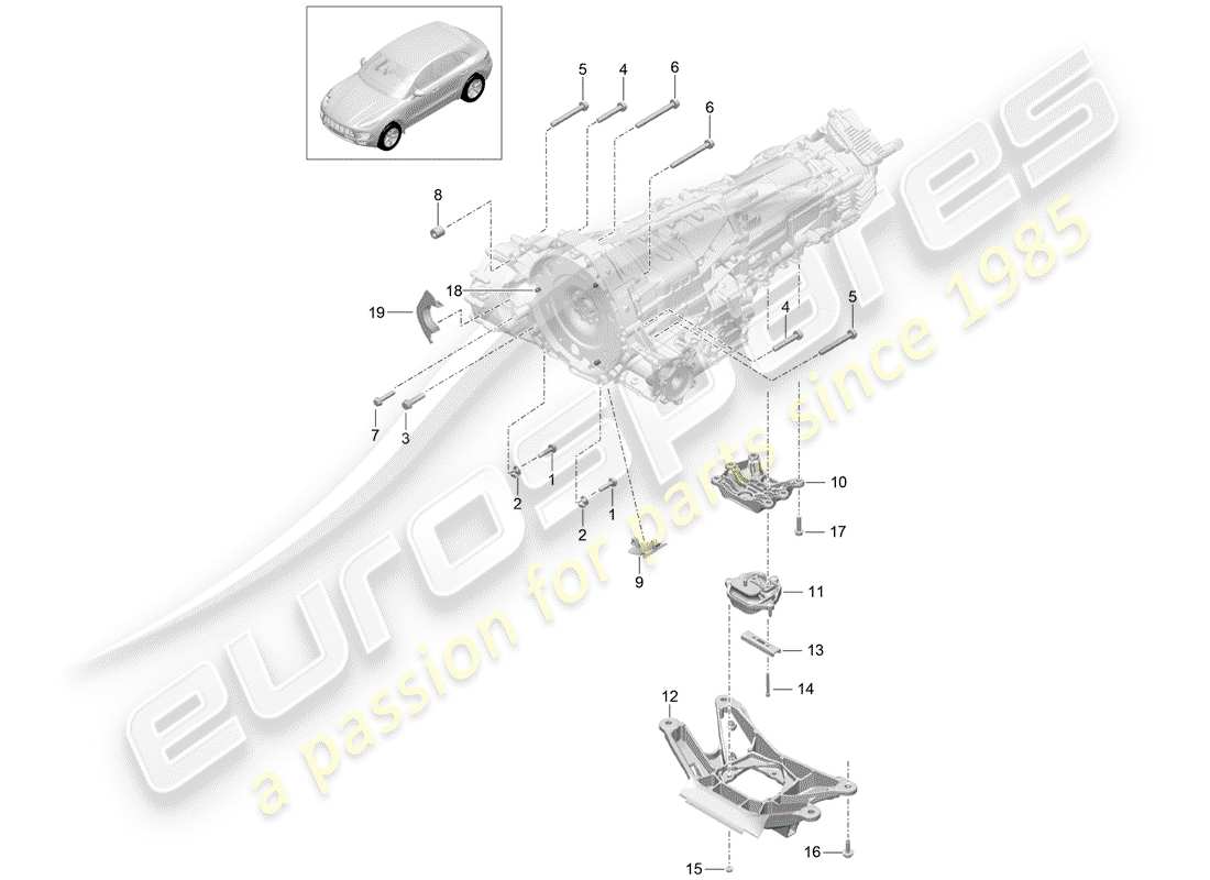 porsche 2018 (macan) parti di montaggio per motore e schema delle parti