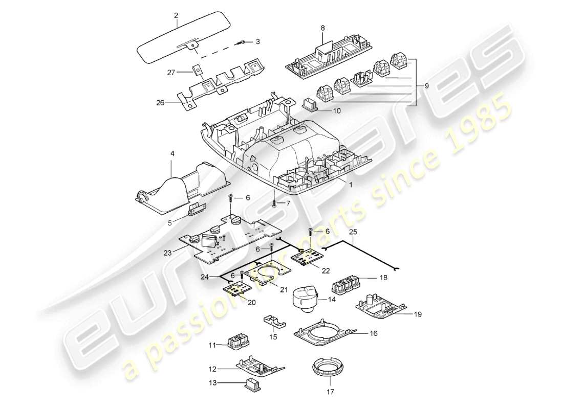 porsche 2003 (cayenne e1 9pa) tetto della console diagramma delle parti