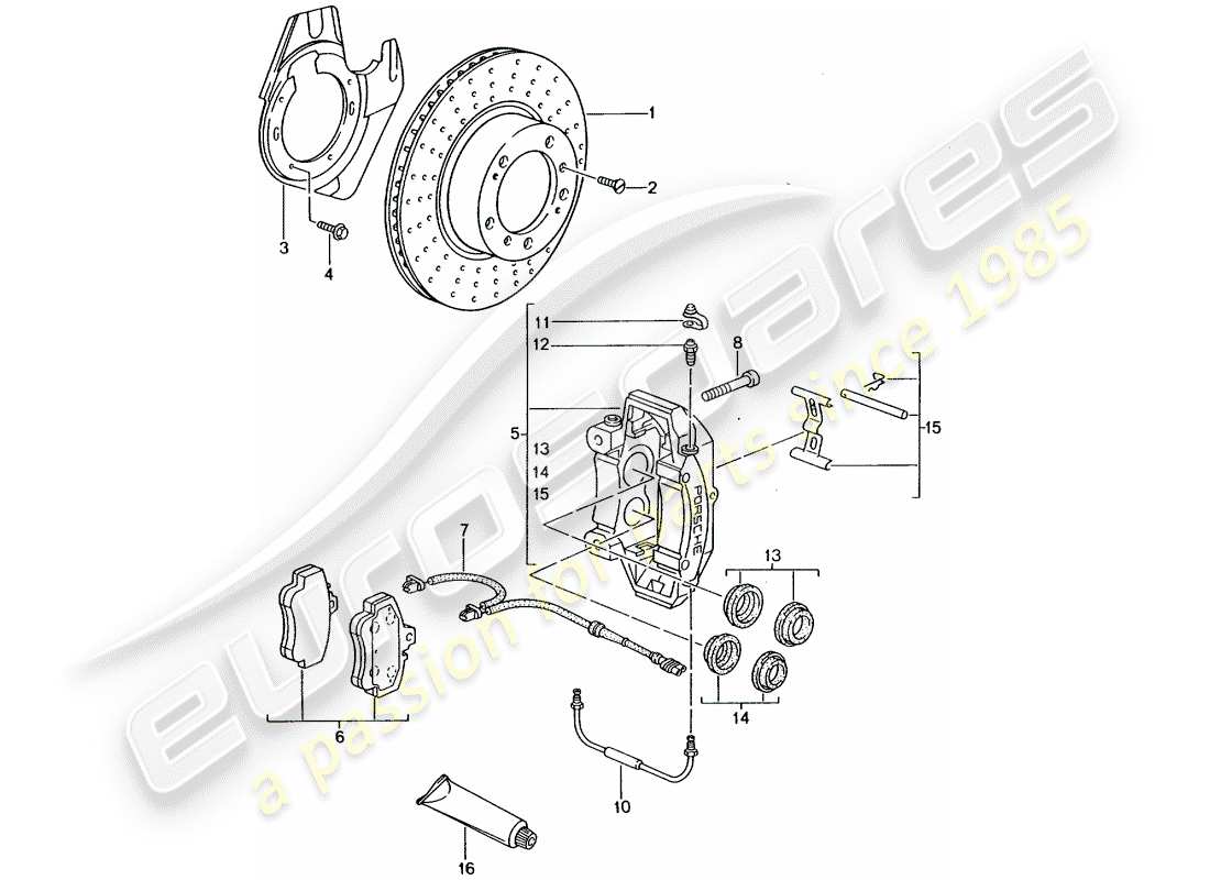 porsche 2002 (996 gt3) freni a disco - assale anteriore diagramma delle parti