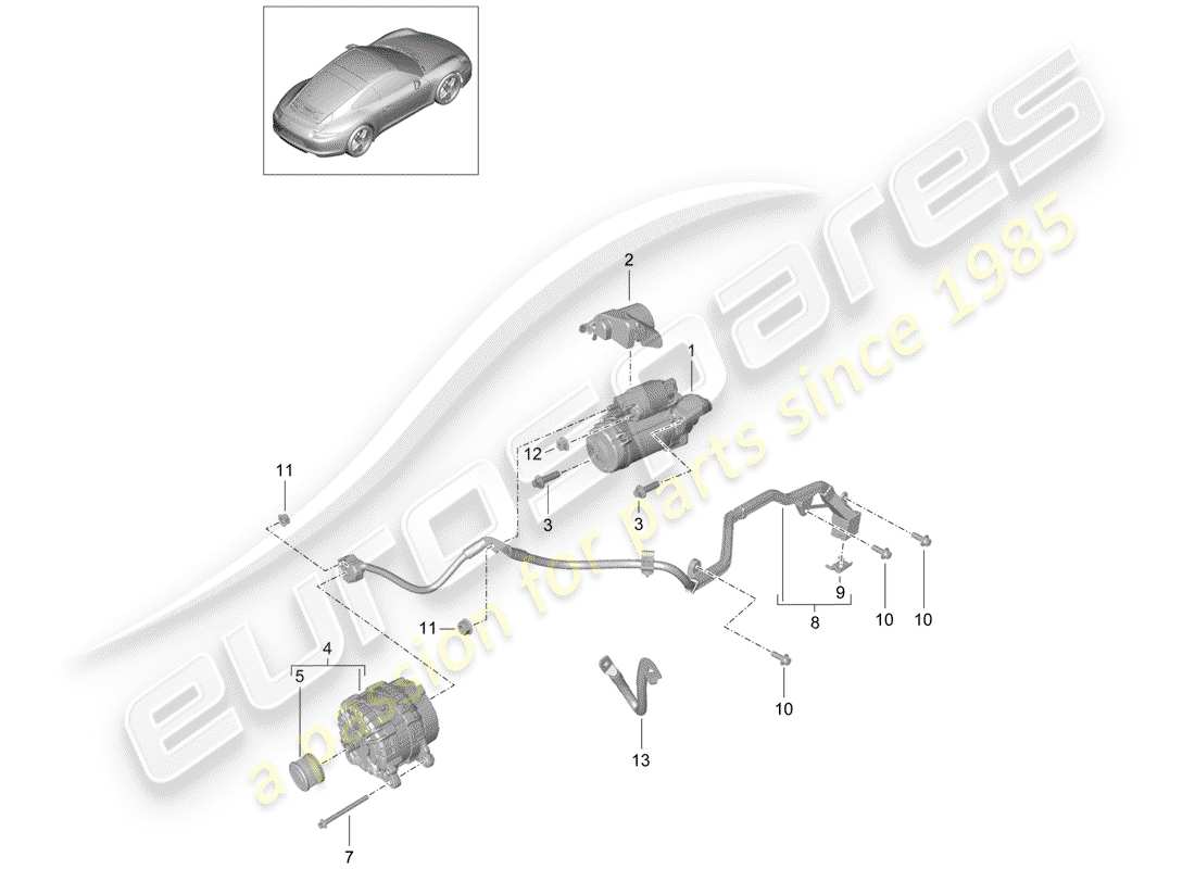 porsche 2013 (991-1) schema delle parti di starter