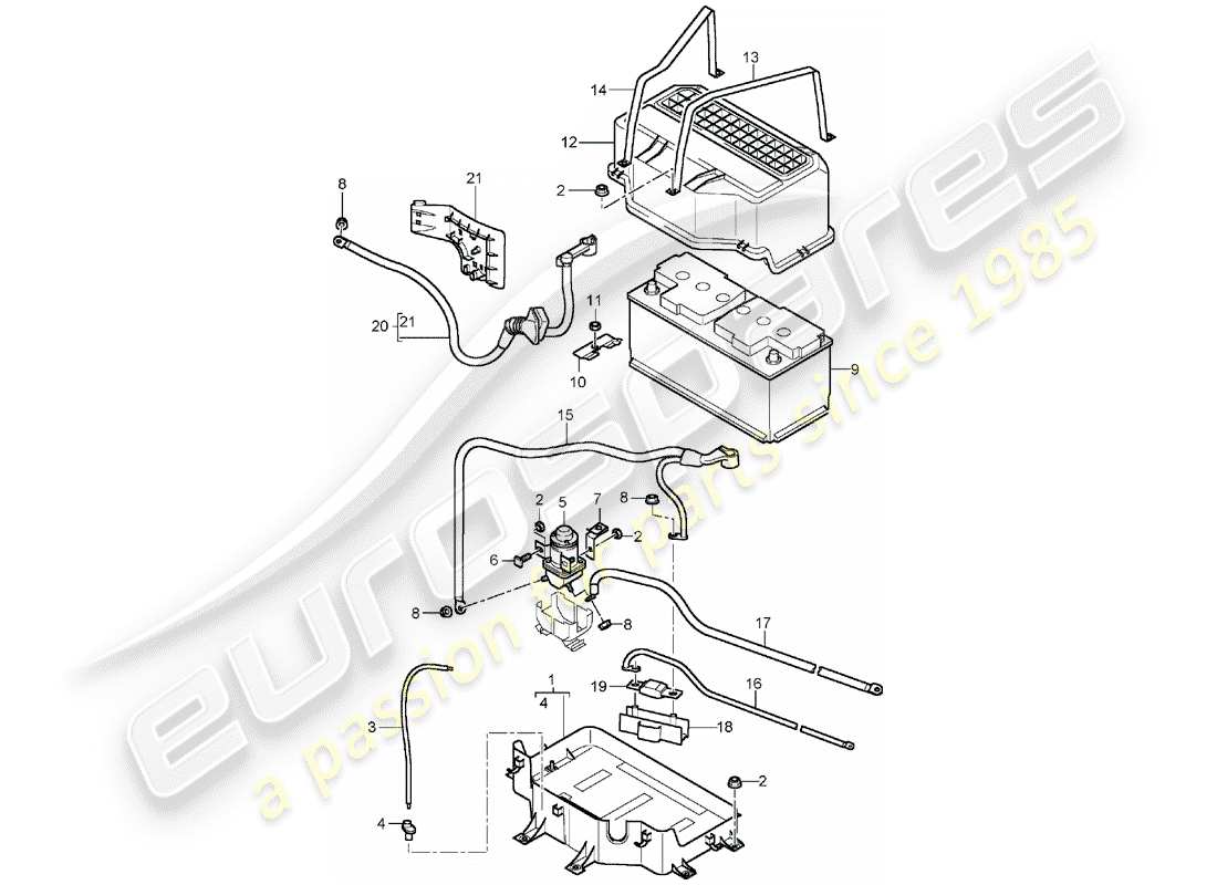 porsche 2006 (cayenne e1 9pa) batteria diagramma delle parti