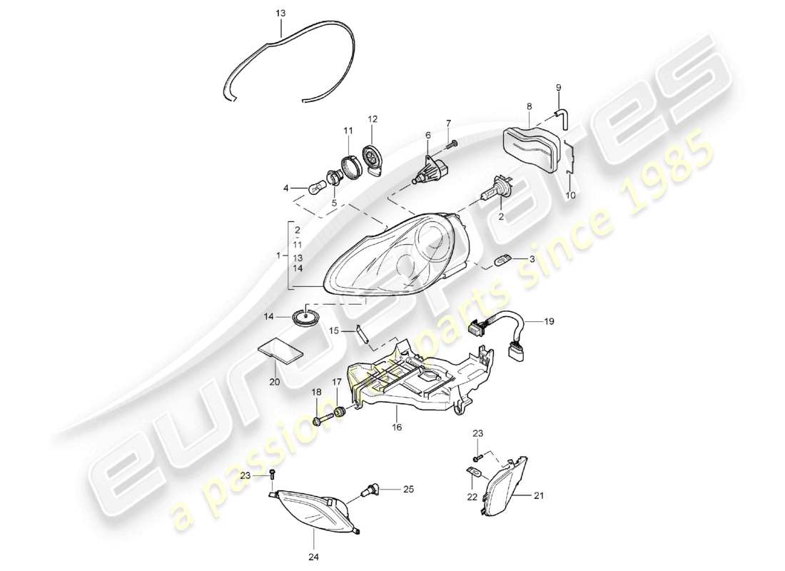 porsche 2003 (cayenne e1 9pa) fari anteriori ripetitore indicatori di direzione fendinebbia schema delle parti