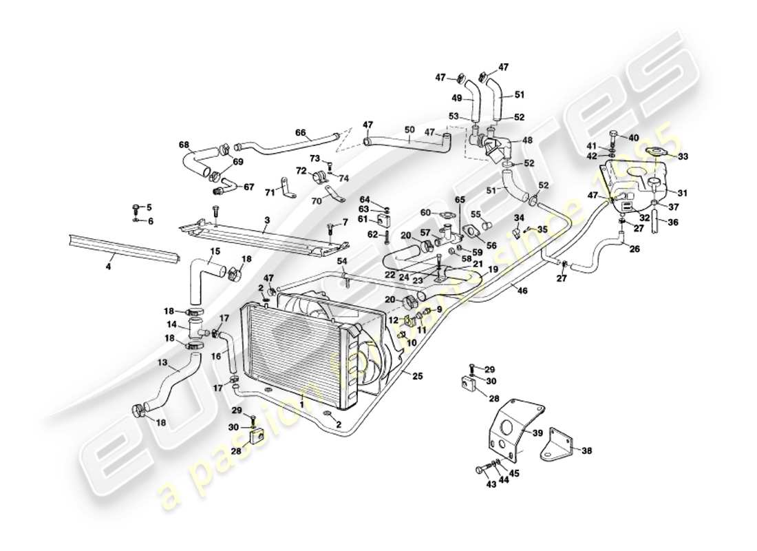 aston martin v8 coupe (1999) sistema di raffreddamento ad acqua, diagramma delle parti fino a 79079