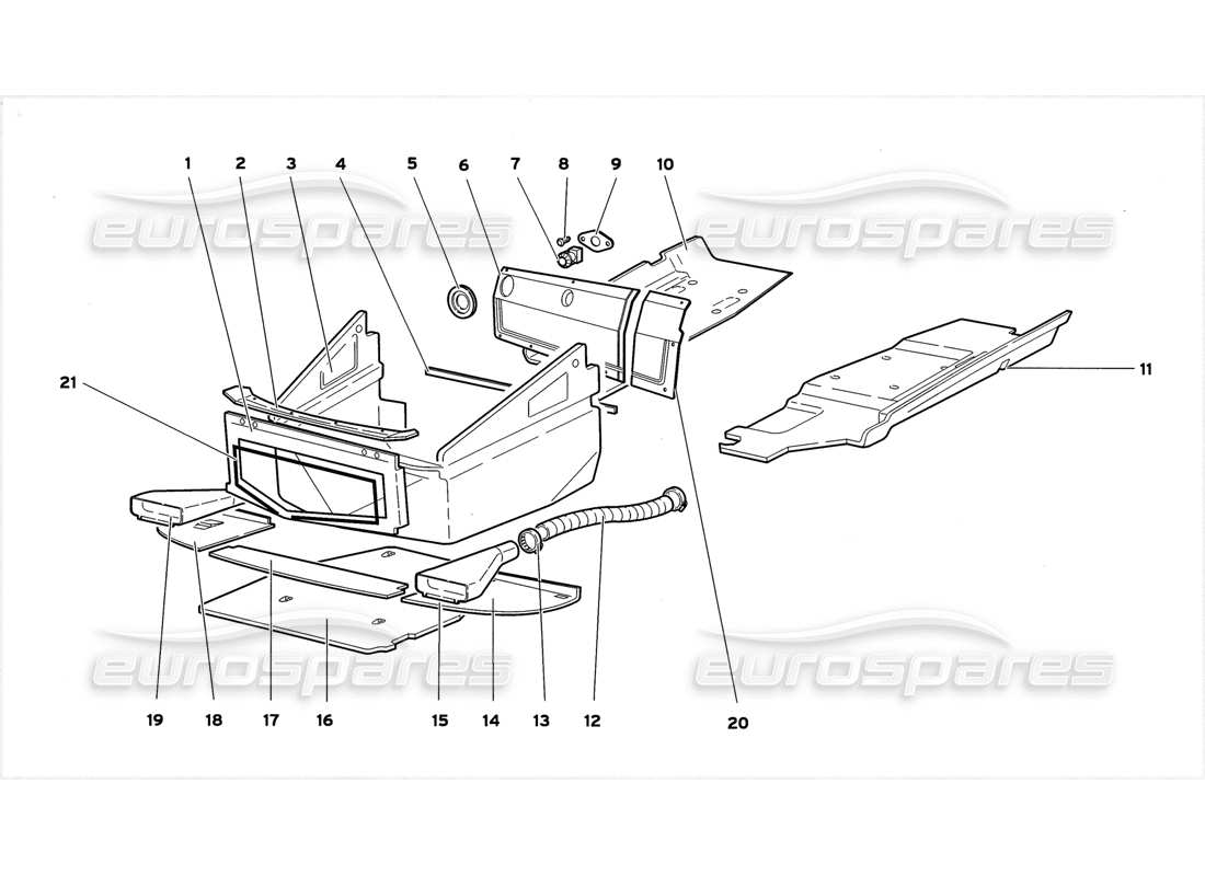 lamborghini diablo gt (1999) pannelli del pavimento anteriore diagramma delle parti