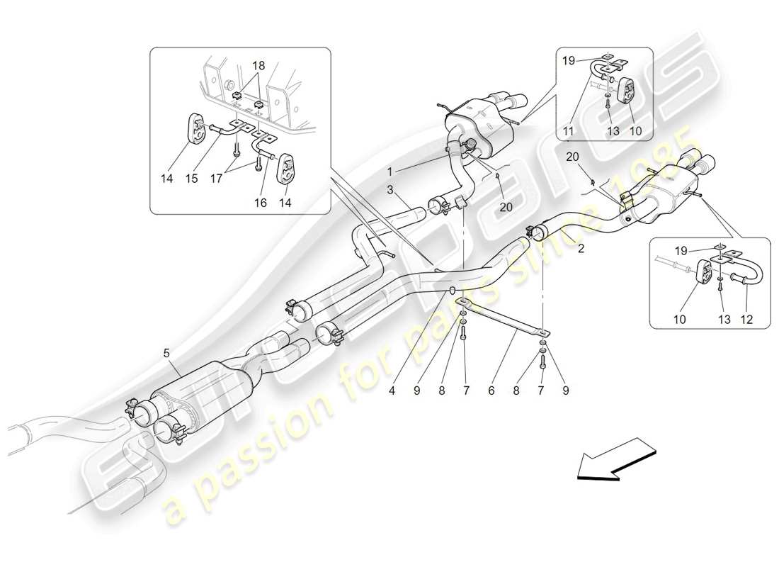 maserati granturismo (2009) silenziatori diagramma delle parti