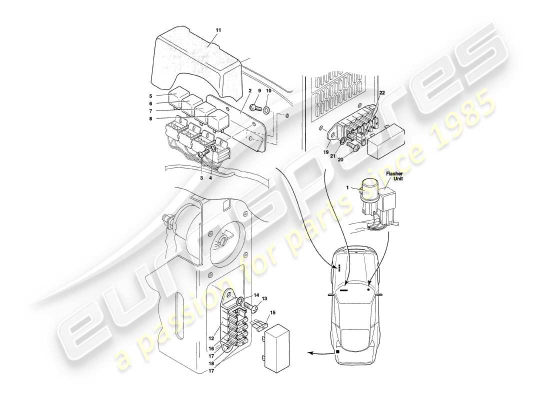 aston martin v8 coupe (1999) relè, diagramma delle parti su vin v79091