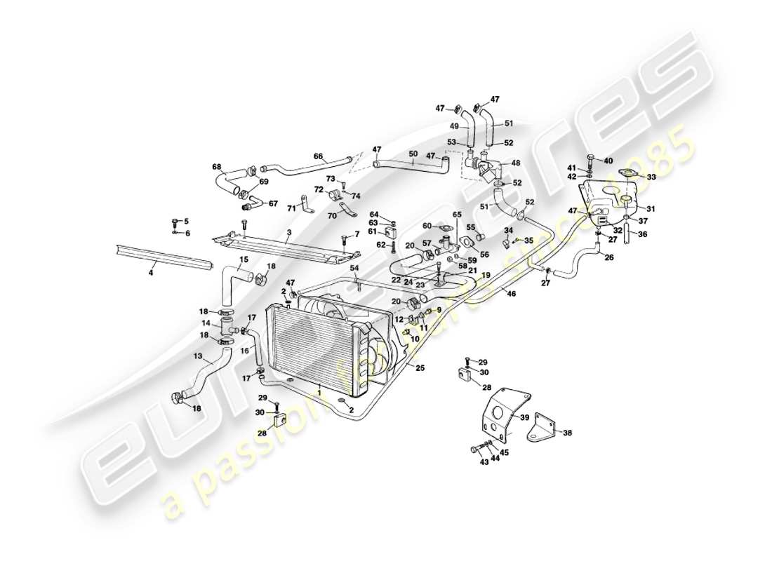 aston martin v8 coupe (2000) sistema di raffreddamento ad acqua, diagramma delle parti fino a 79079