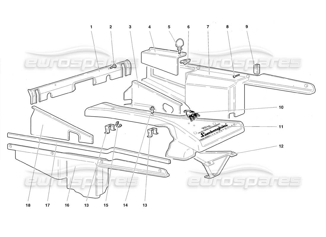 lamborghini diablo roadster (1998) diagramma delle parti dei pannelli dell'alloggiamento del motore