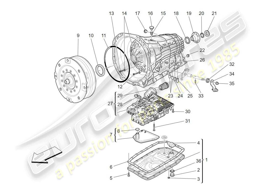 maserati granturismo (2009) alloggiamenti del cambio diagramma delle parti