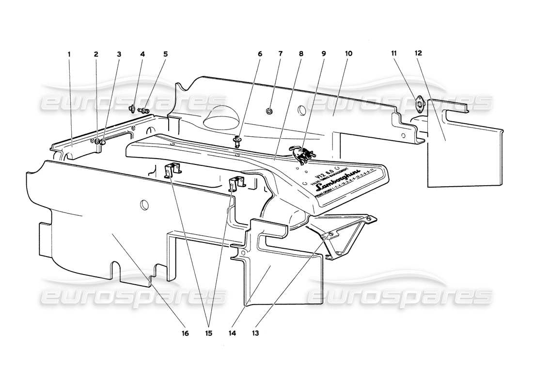 lamborghini diablo 6.0 (2001) diagramma delle parti dei pannelli del vano motore