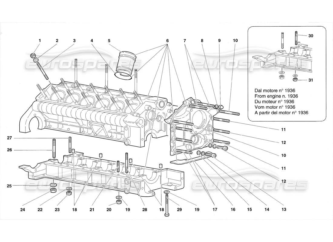 lamborghini diablo sv (1998) schema delle parti del basamento e del supporto inferiore