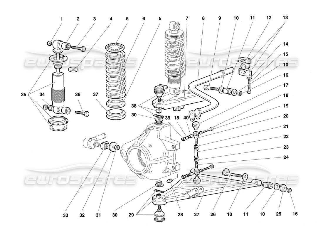 lamborghini diablo se30 (1995) diagramma delle parti della sospensione anteriore