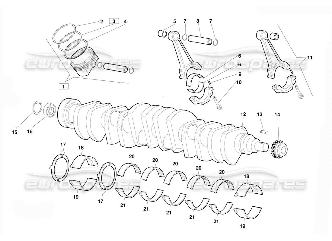 lamborghini diablo (1991) diagramma delle parti di crankgears (valido per la versione 1992 di giugno).