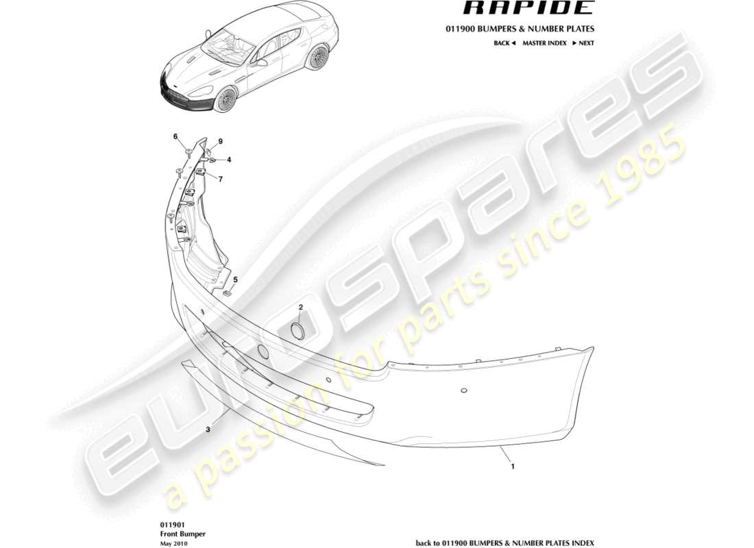 aston martin rapide (2012) schema delle parti paraurti anteriore