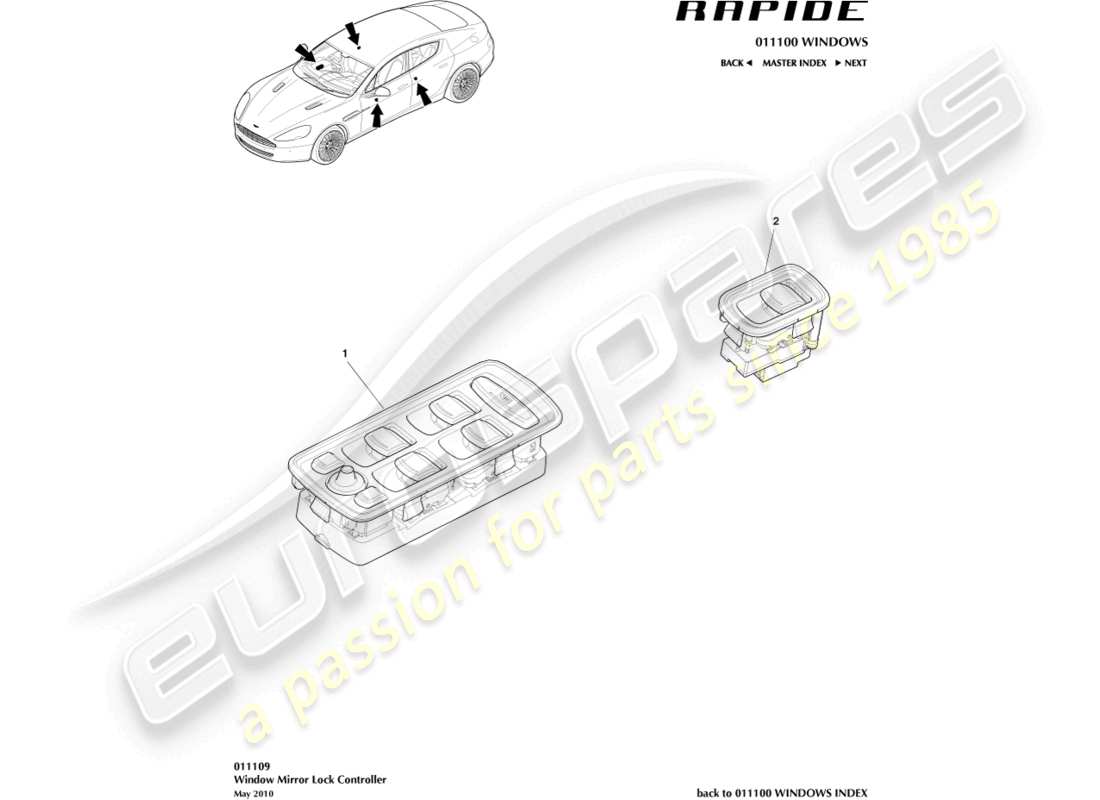 aston martin rapide (2013) interruttore di controllo della finestra diagramma delle parti