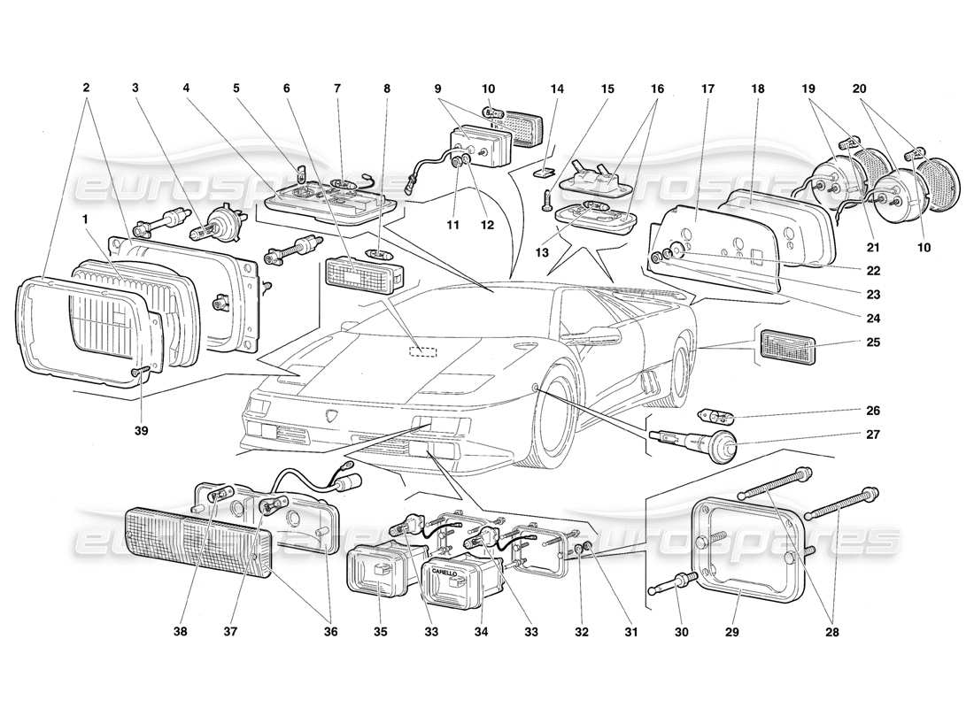 lamborghini diablo se30 (1995) diagramma delle parti delle luci