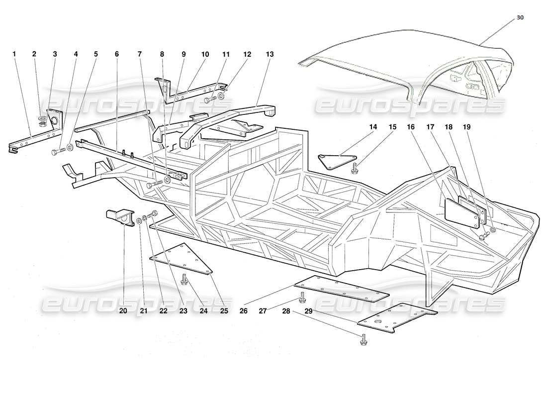 lamborghini diablo (1991) elementi del telaio diagramma delle parti