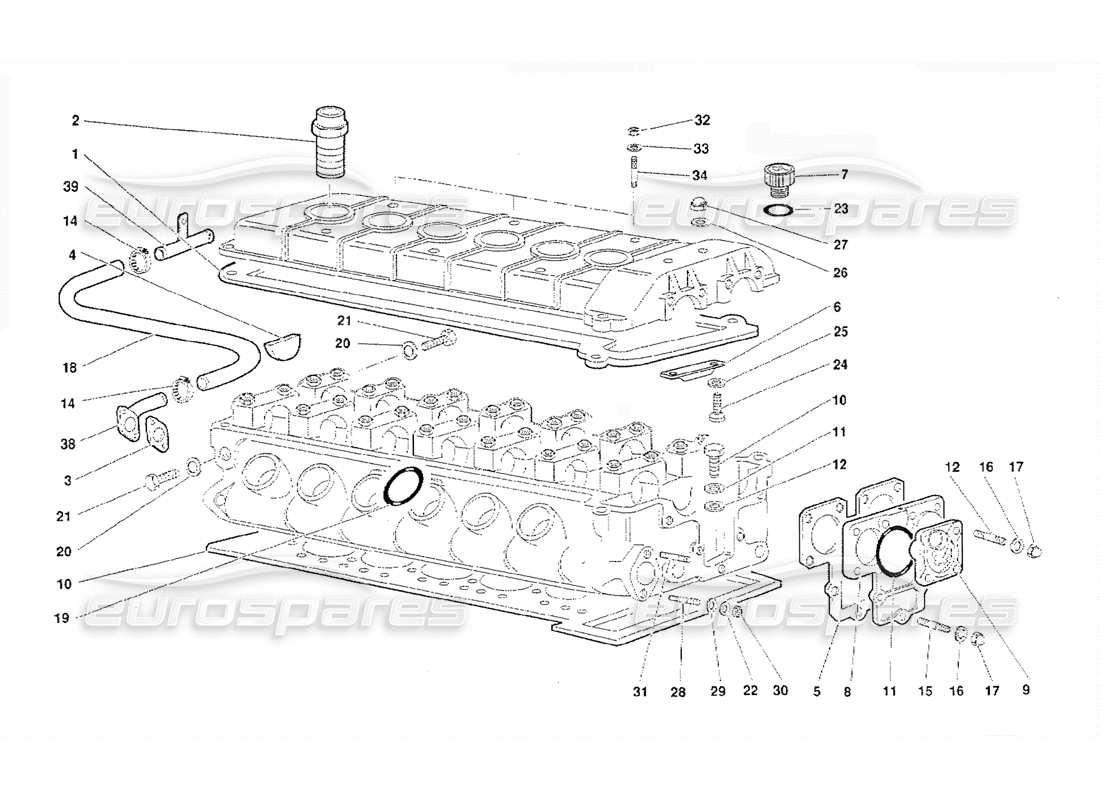 lamborghini diablo (1991) accessori per lo schema delle parti della testata sinistra