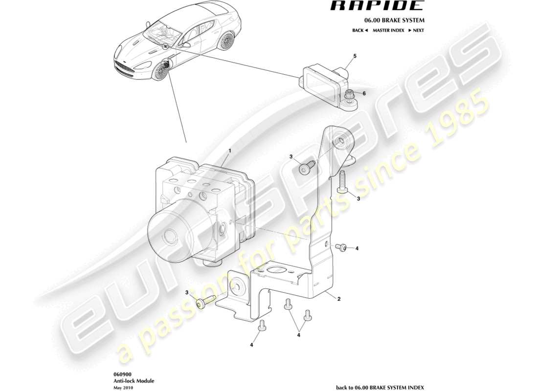 aston martin rapide (2012) diagramma delle parti del modulo antibloccaggio