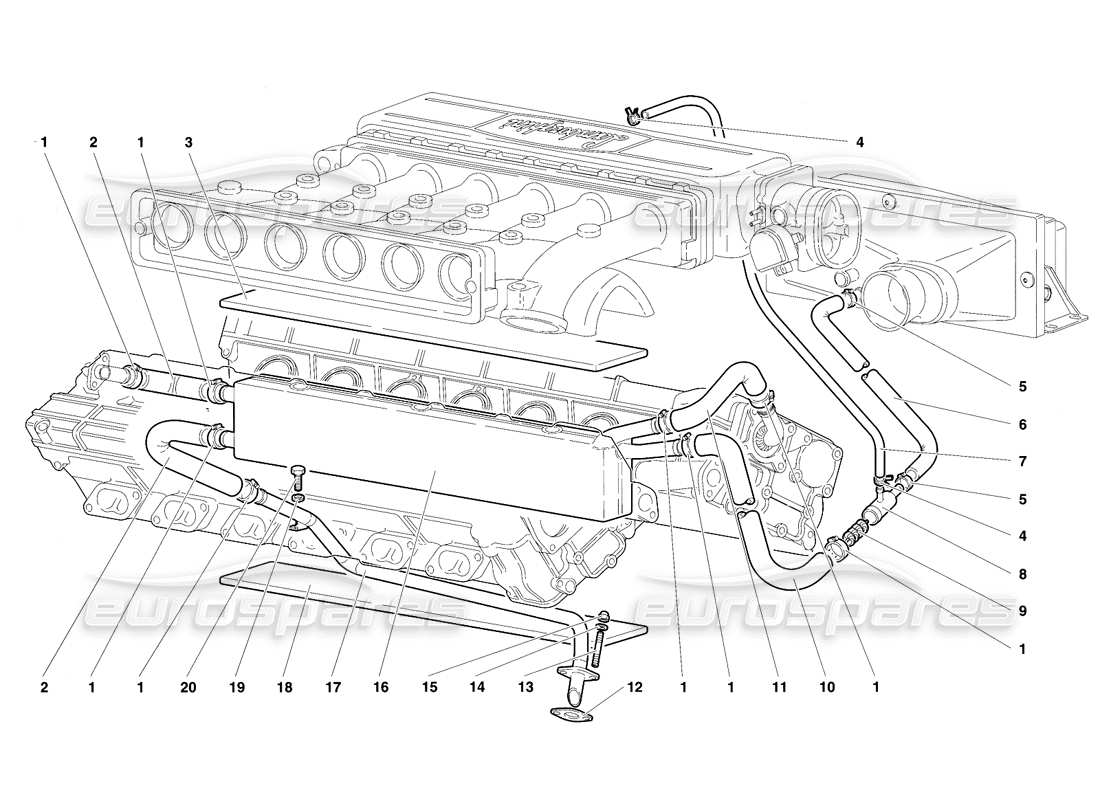 lamborghini diablo se30 (1995) diagramma delle parti del sistema di respirazione dell'olio motore