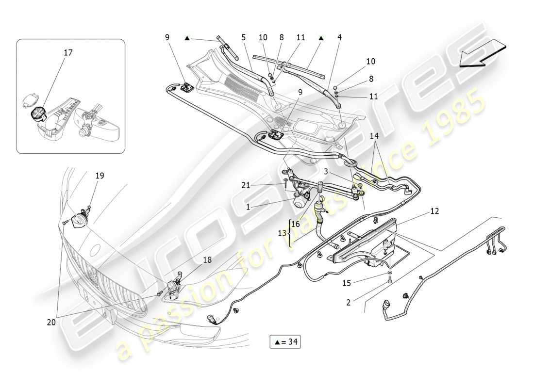 maserati qtp 3.0 bt v6 410hp (2014) diagramma delle parti dei dispositivi esterni del veicolo
