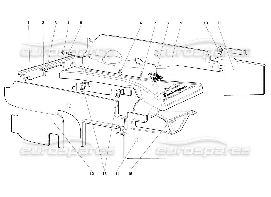 lamborghini diablo sv (1998) diagramma delle parti dei pannelli dell'alloggiamento del motore