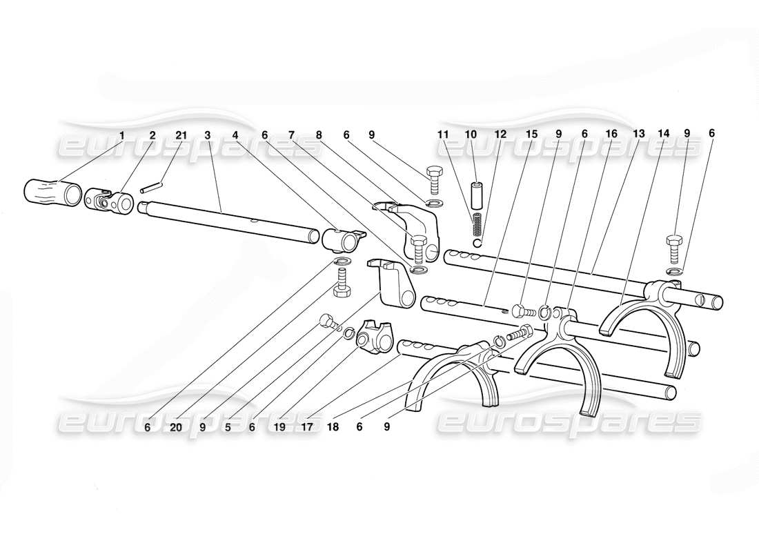 lamborghini diablo (1991) diagramma delle parti delle aste e delle forcelle del cambio