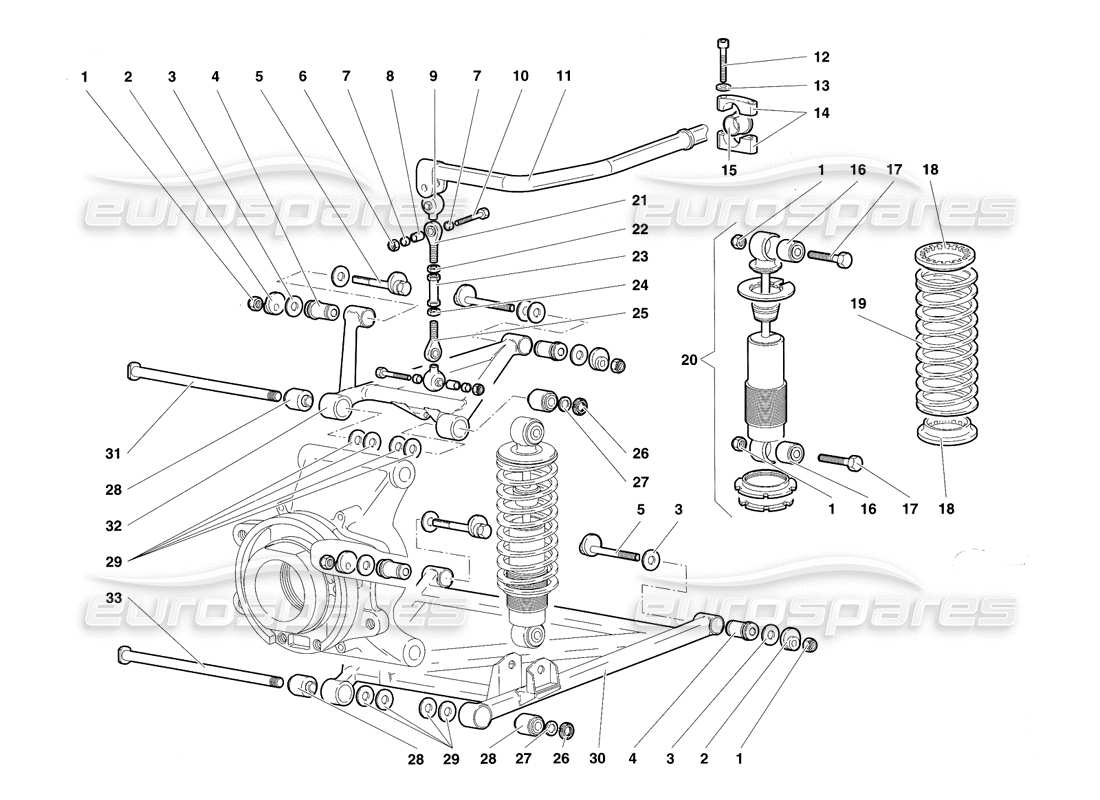 lamborghini diablo sv (1997) diagramma delle parti della sospensione posteriore