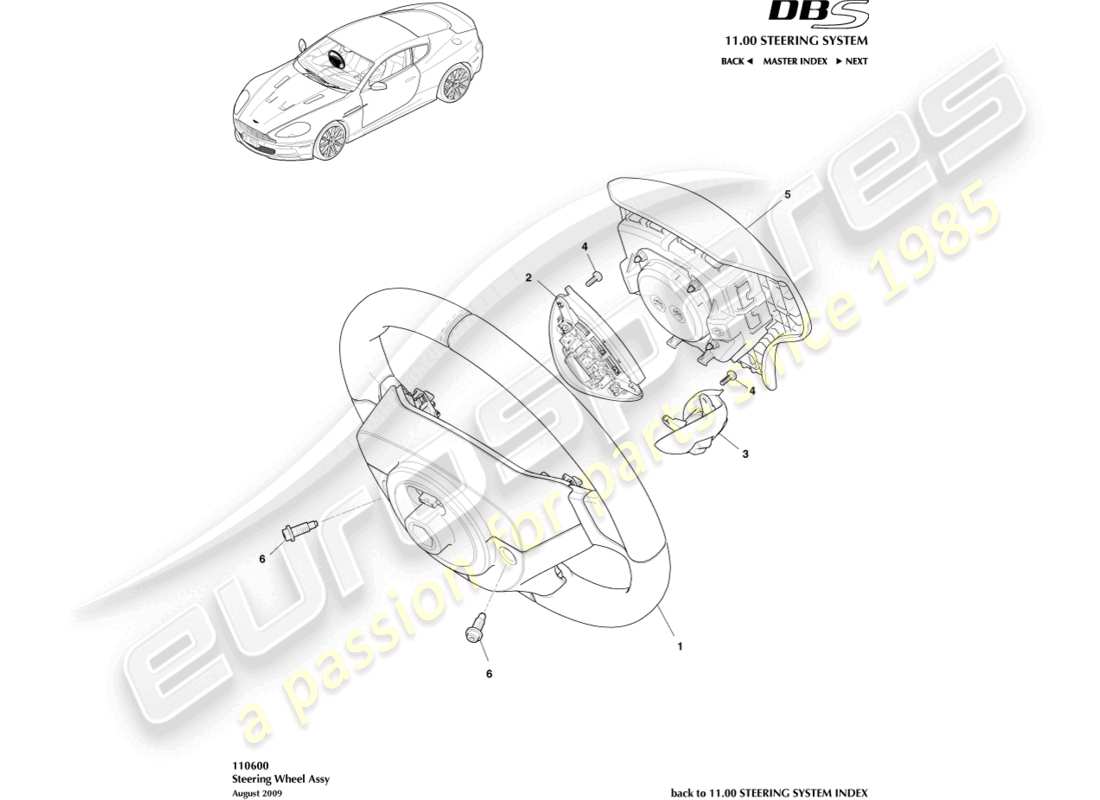 aston martin dbs (2010) schema delle parti del gruppo volante
