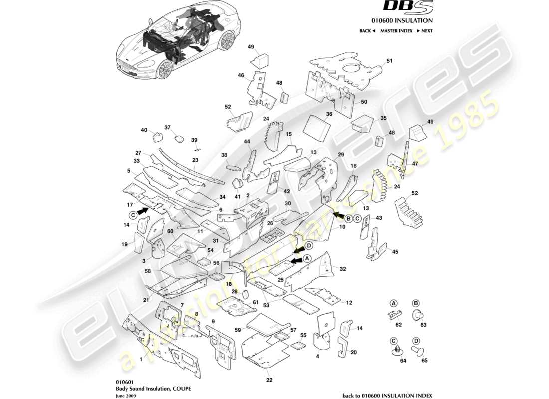 aston martin dbs (2010) karosserieisolierung, coupé teilediagramm