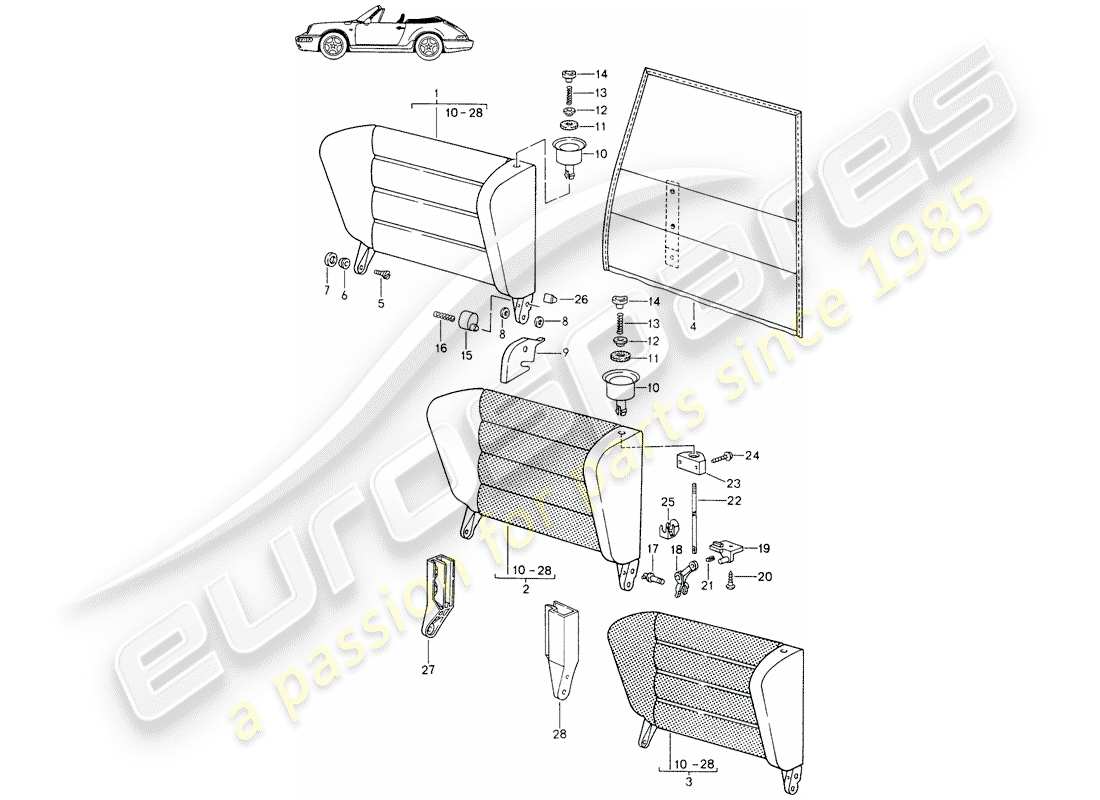 un diagramma delle parti dal catalogo delle parti porsche 1994 (seats for 944/968/911/928)