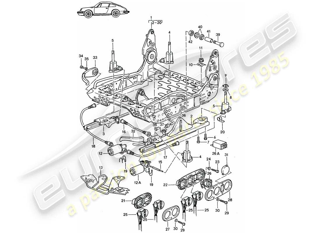 un diagramma delle parti dal catalogo delle parti porsche 1995 (seats for 944/968/911/928)