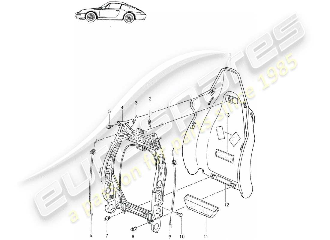 un diagramma delle parti dal catalogo delle parti porsche 1993 (seats for 944/968/911/928)