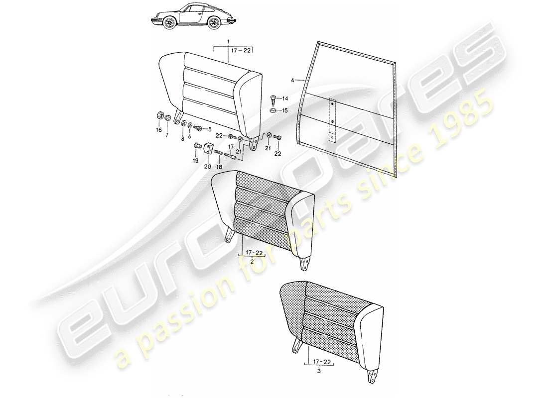 un diagramma delle parti dal catalogo delle parti porsche 1993 (seats for 944/968/911/928)