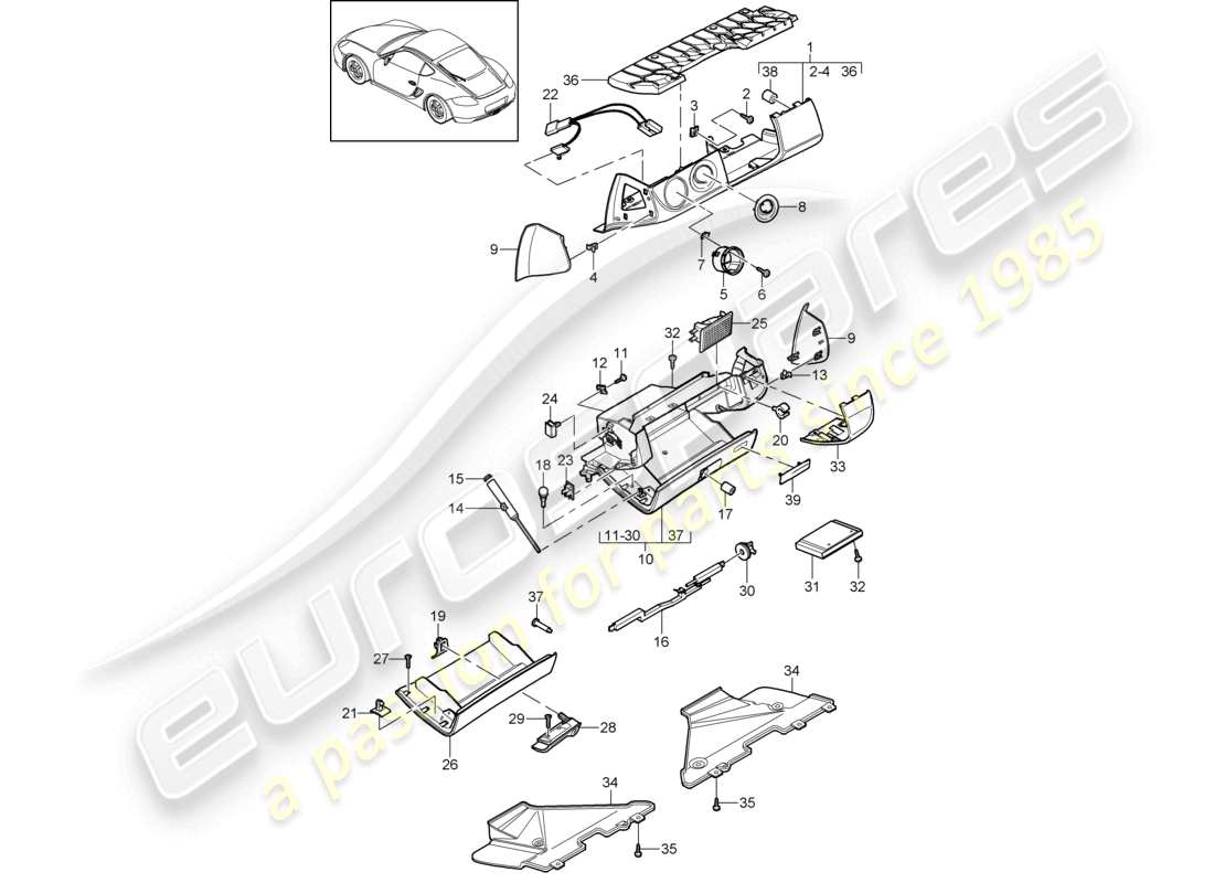 un diagramma delle parti dal catalogo delle parti porsche 2010 (987 cayman)