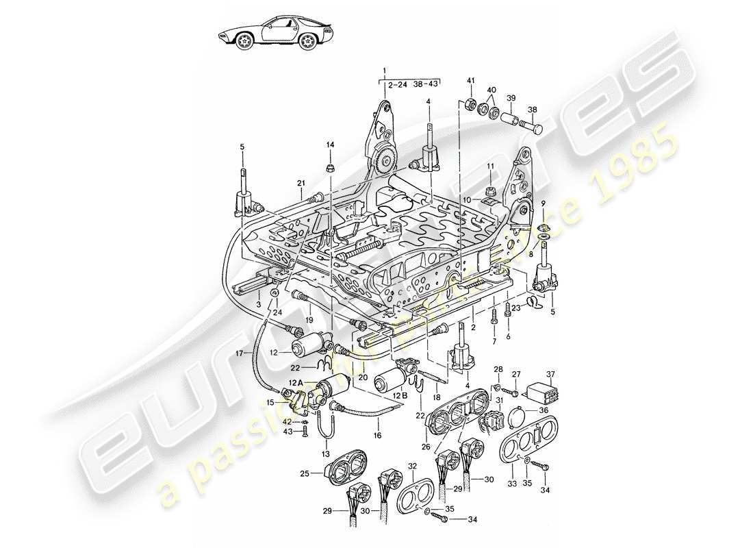 un diagramma delle parti dal catalogo delle parti porsche 1987 (seats for 944/968/911/928)