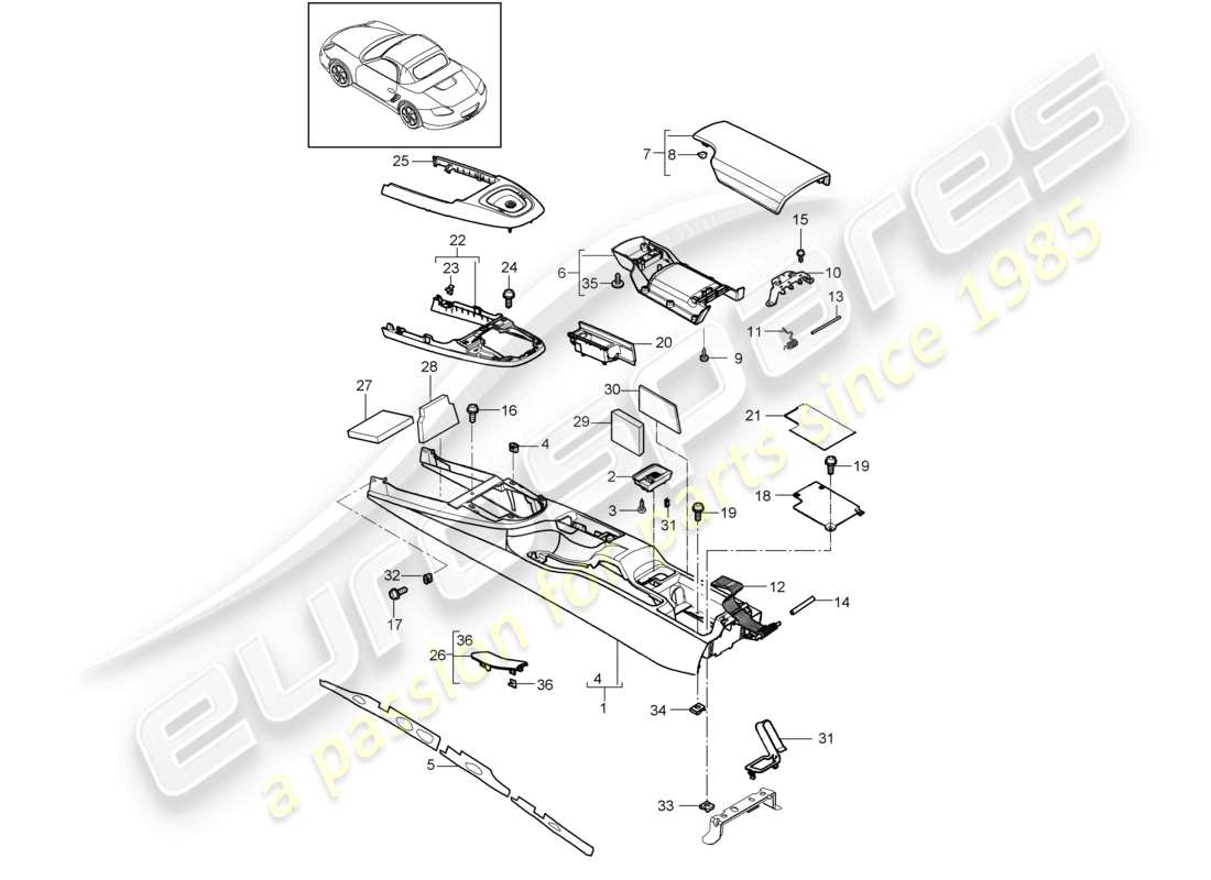 un diagramma delle parti dal catalogo delle parti porsche 2010 (987 boxster)