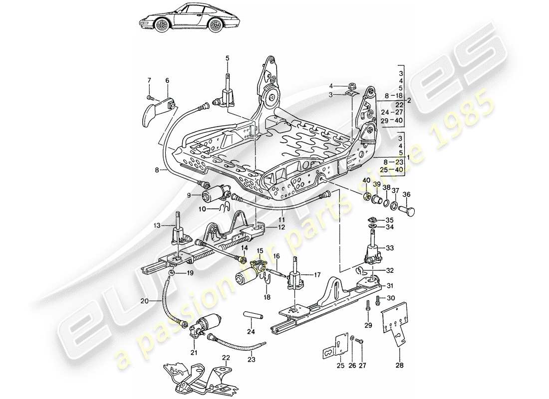 un diagramma delle parti dal catalogo delle parti porsche 1996 (seats for 944/968/911/928)