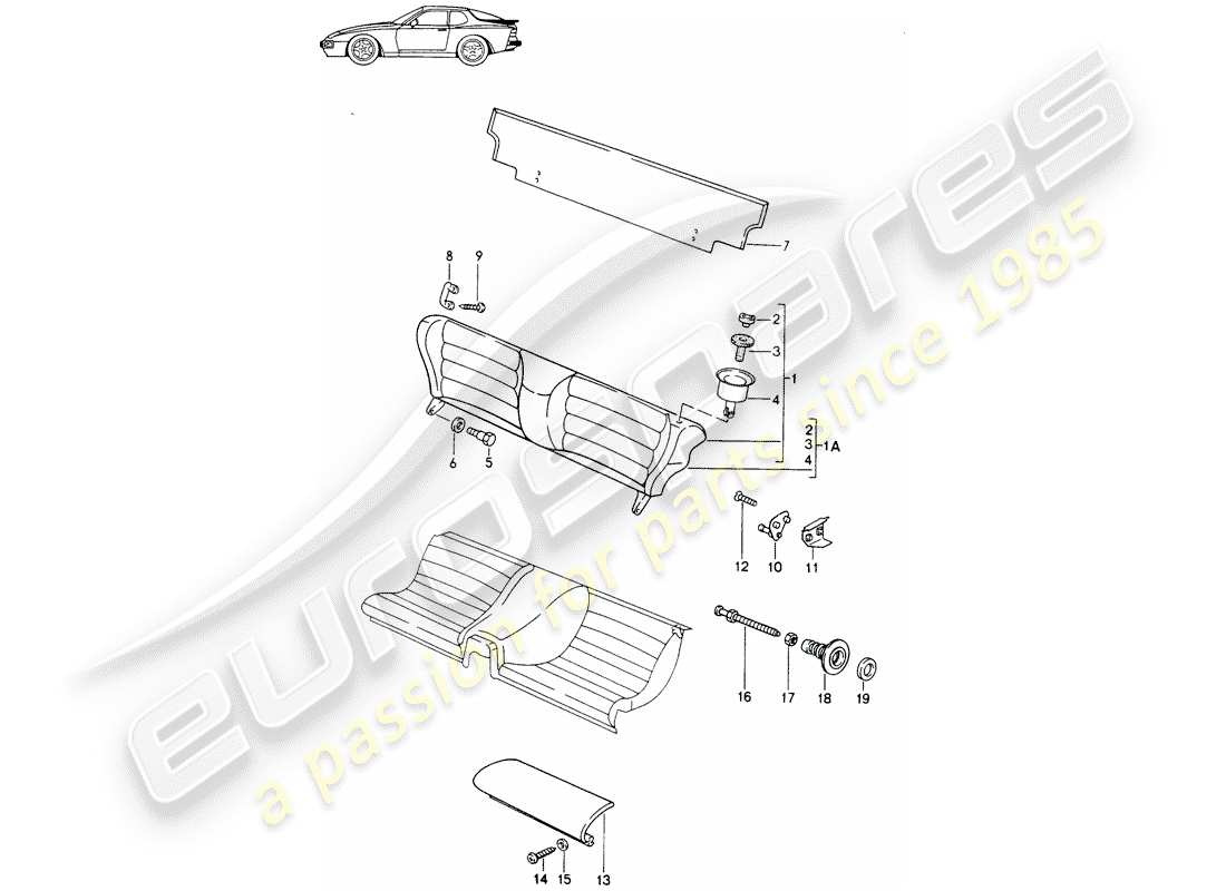 un diagramma delle parti dal catalogo delle parti porsche 1989 (seats for 944/968/911/928)