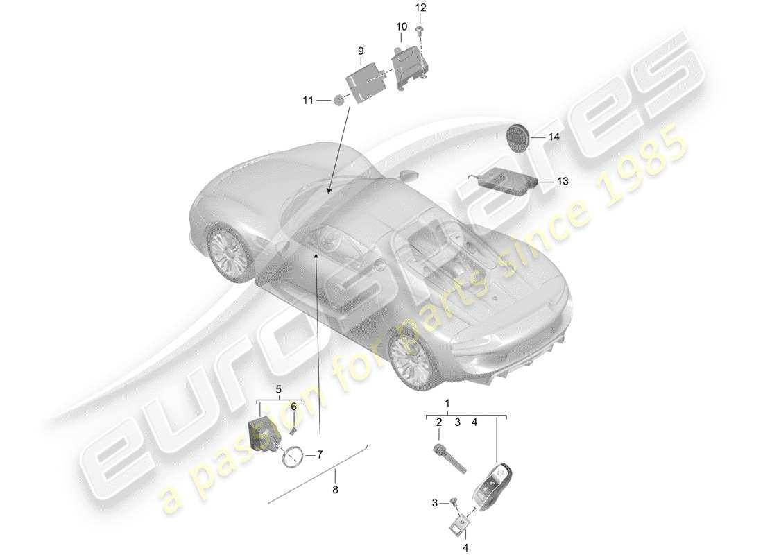 un diagramma delle parti dal catalogo delle parti porsche 2015 (918 spyder)