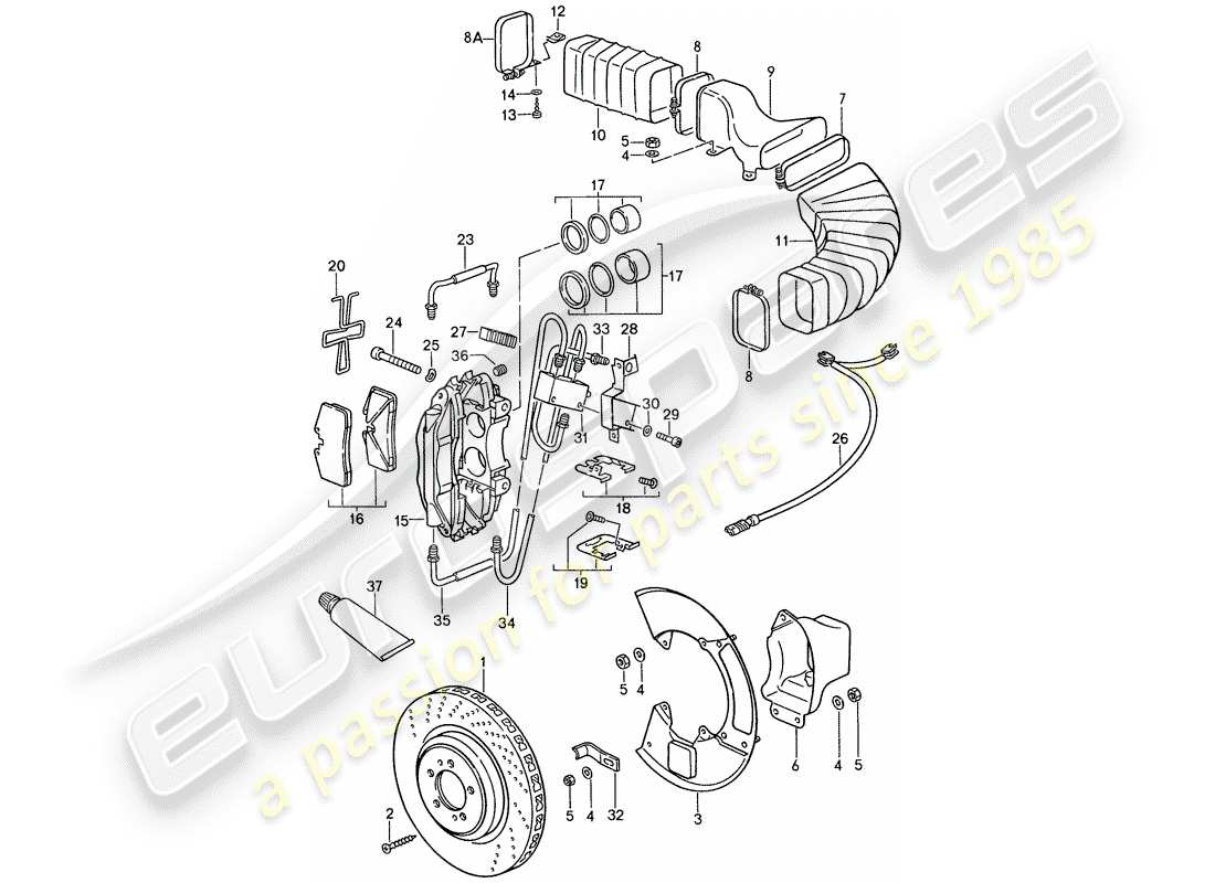 un diagramma delle parti dal catalogo delle parti porsche 1988 (959)