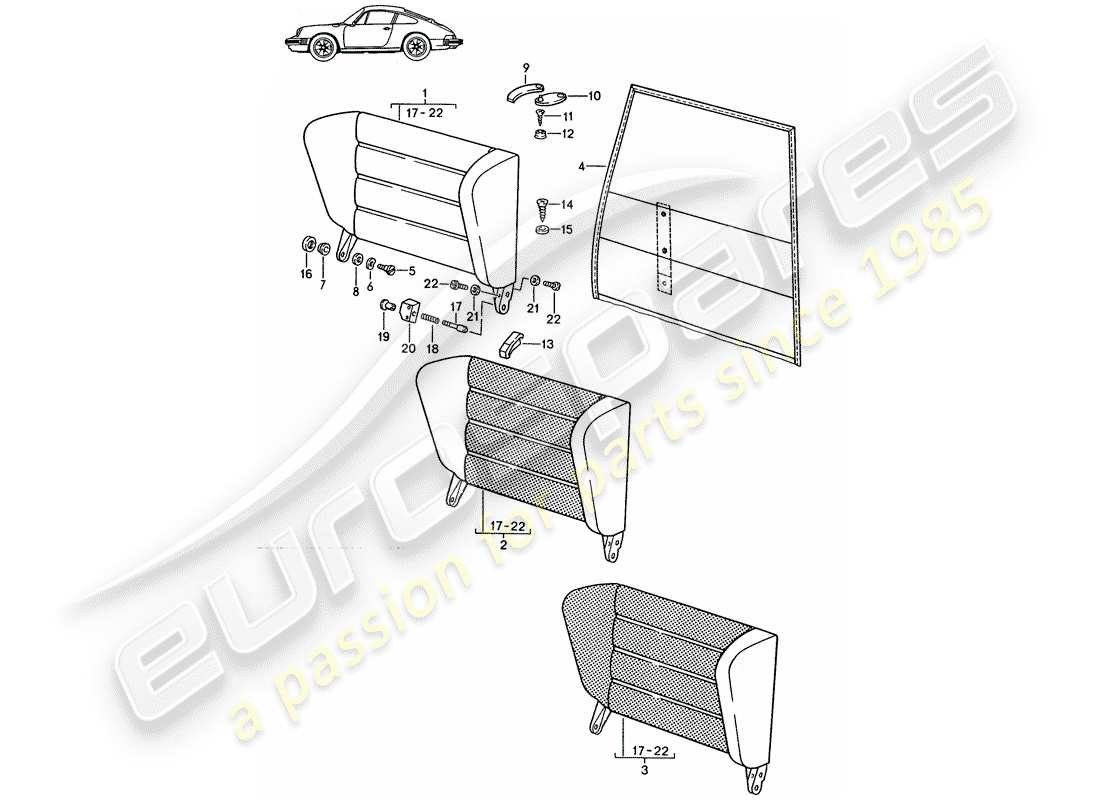 un diagramma delle parti dal catalogo delle parti porsche 1989 (seats for 944/968/911/928)