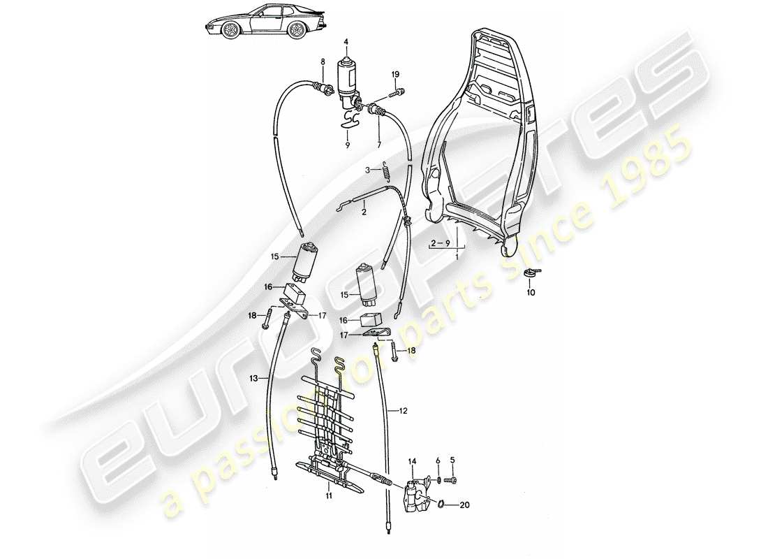 un diagramma delle parti dal catalogo delle parti porsche 1997 (seats for 944/968/911/928)