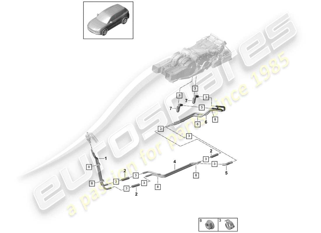 un diagramma delle parti dal catalogo delle parti porsche 2020 (cayenne e3 9ya/9yb)