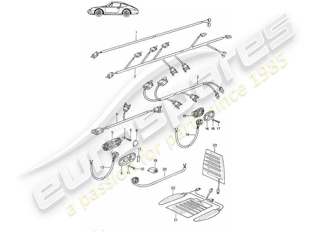 un diagramma delle parti dal catalogo delle parti porsche 1987 (seats for 944/968/911/928)
