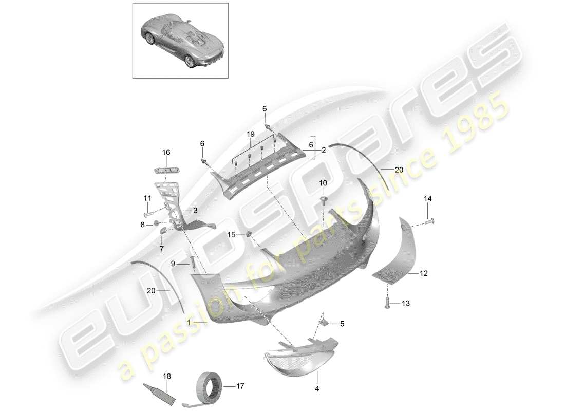 un diagramma delle parti dal catalogo delle parti porsche 918 spyder
