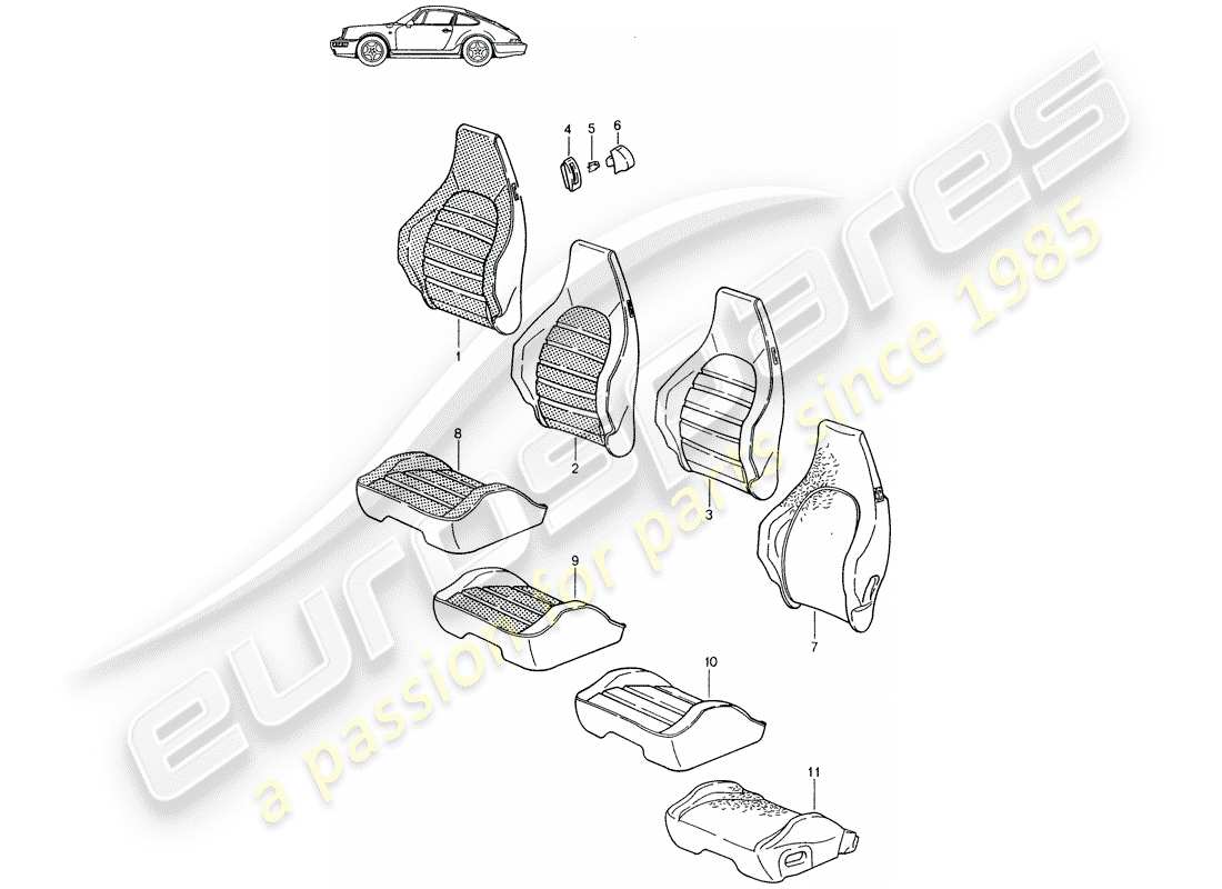 un diagramma delle parti dal catalogo delle parti porsche 1997 (seats for 944/968/911/928)